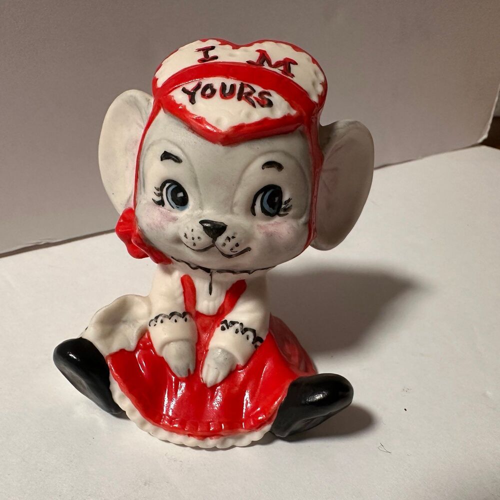 Vintage 1980 Ceramic I’m Yours Mouse Bell -Hand Painted Studio Mold 3” Figurine